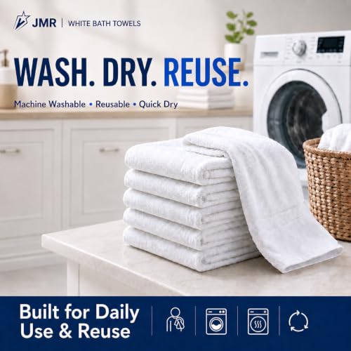 JMR White Bath Towels Bulk view 5
